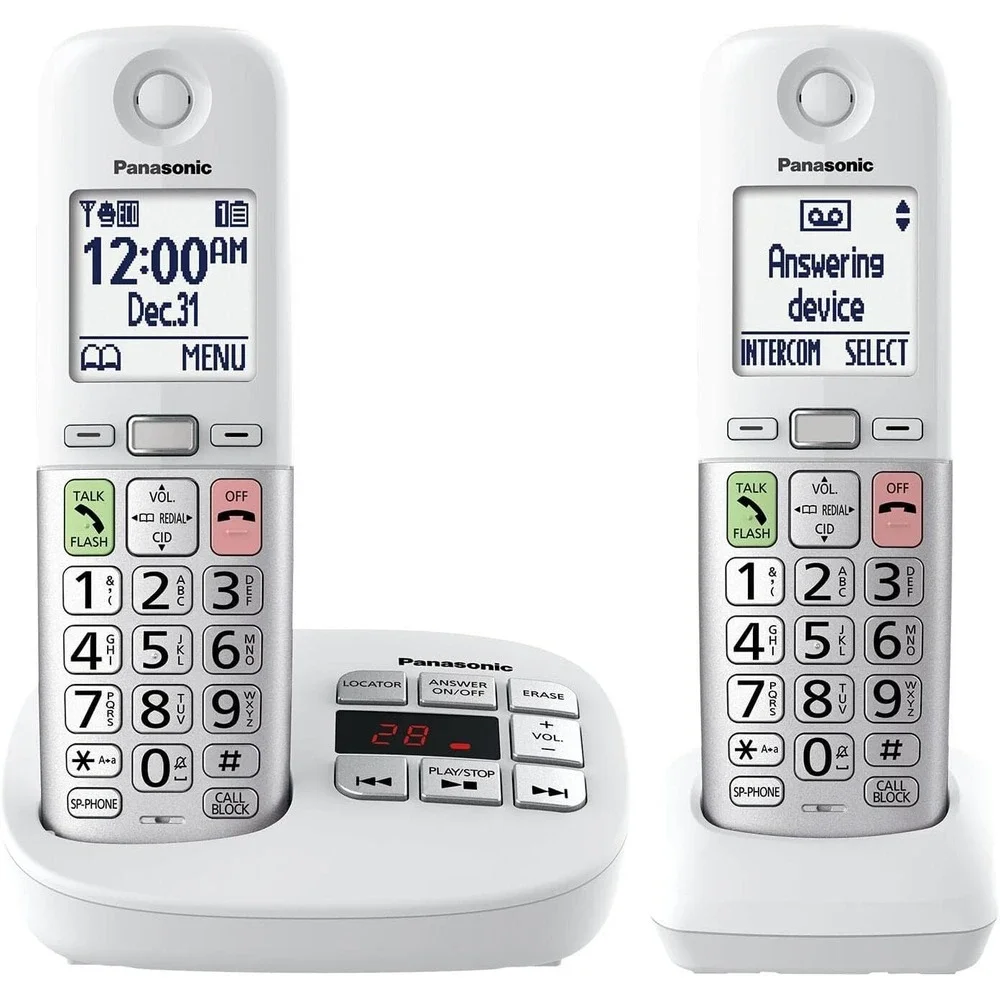 Panasonic Cordless 2 Phone  Large Display & Big Buttons Caller ID‎ KX-TGU432W